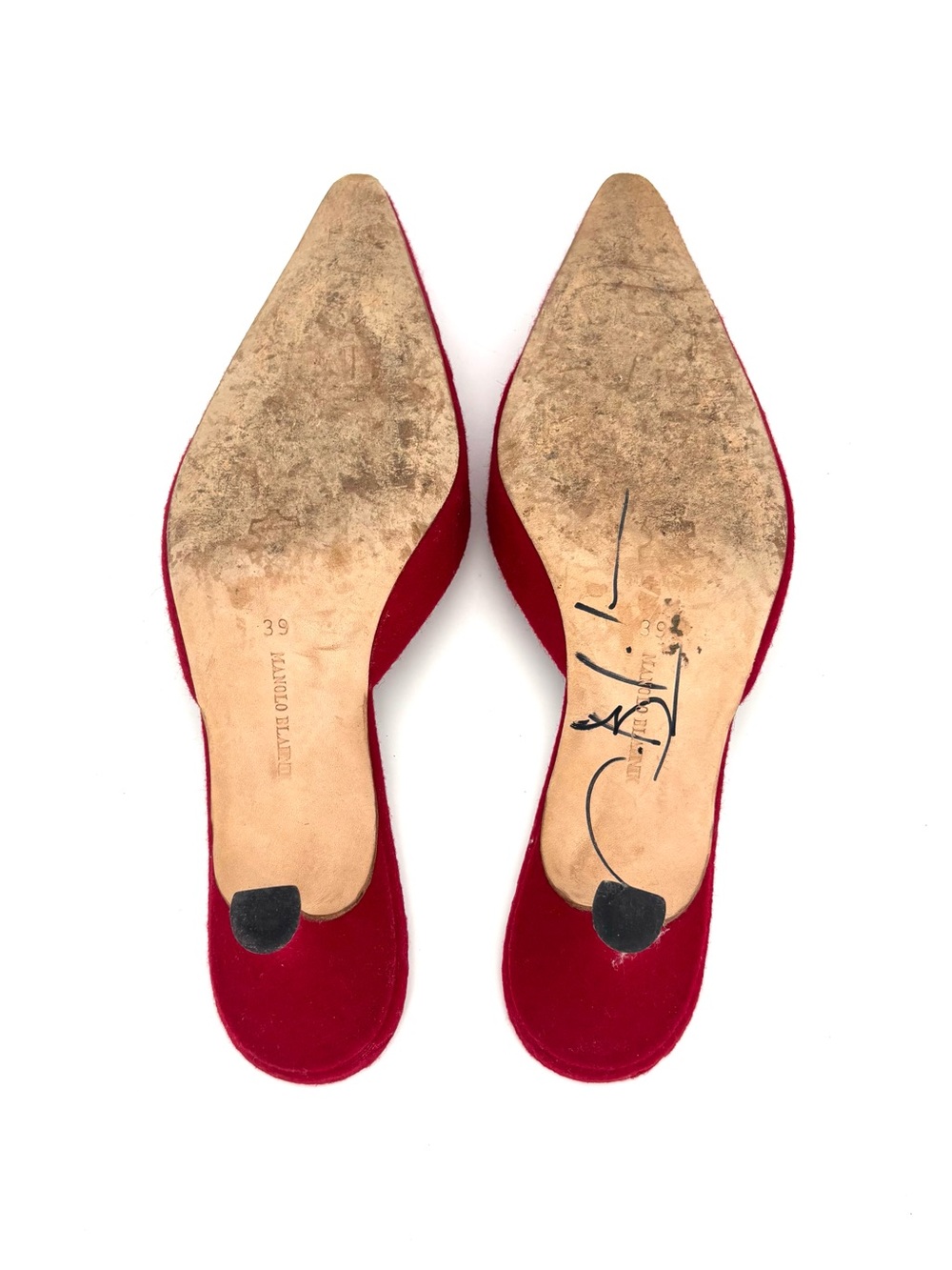 Vintage Manolo Blahnik Embroidered Pointed Toe Kitten Heel Mules Pumps 39 - Picture 8 of 9